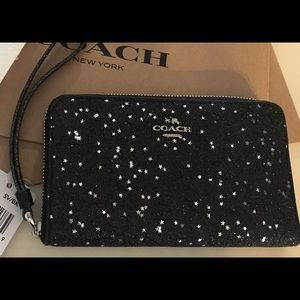 NWT Coach Glitter Star Phone Wallet - Black
